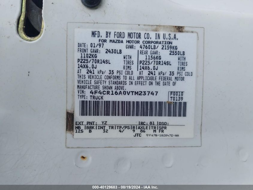 1997 Mazda B2300 Se VIN: 4F4CR16A0VTM23747 Lot: 40129683