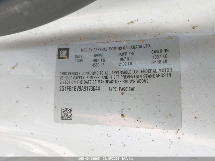 2010 Chevrolet Camaro 1Lt VIN: 2G1FB1EV9A9173644 Lot: 40129865