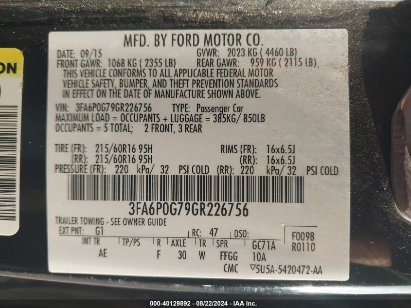 2016 FORD FUSION S - 3FA6P0G79GR226756