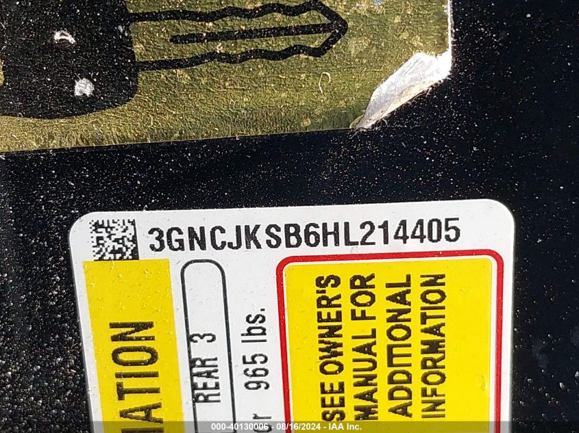 2017 Chevrolet Trax Ls VIN: 3GNCJKSB6HL214405 Lot: 40130006