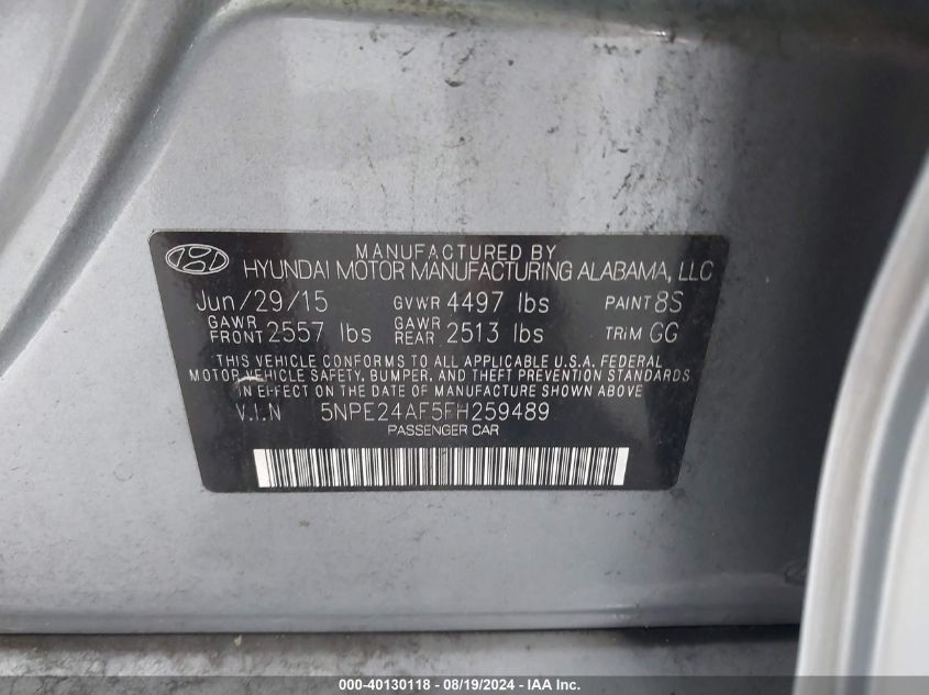 2015 HYUNDAI SONATA SE - 5NPE24AF5FH259489