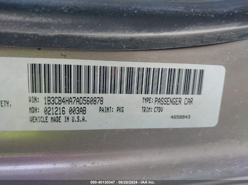 1B3CB4HA7AD560878 2010 Dodge Caliber Sxt