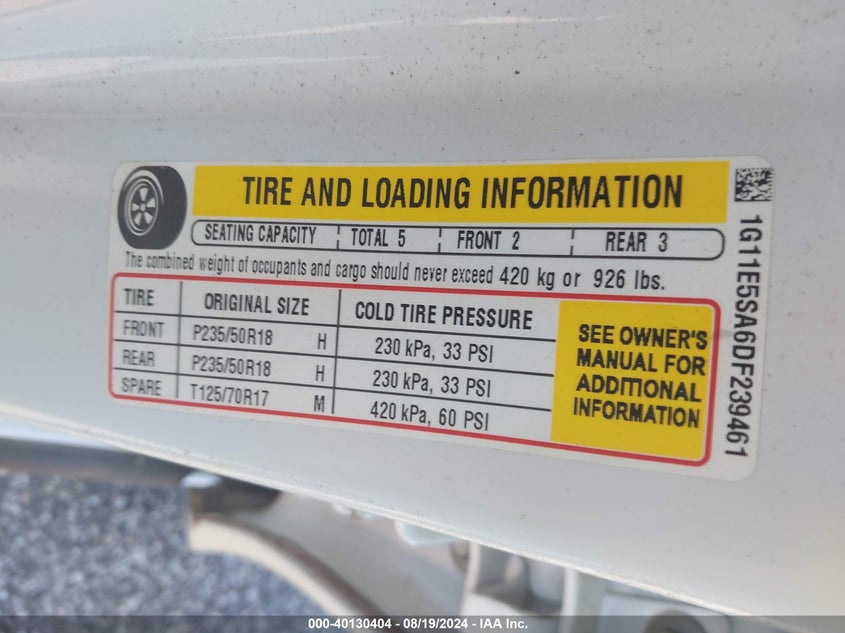 2013 Chevrolet Malibu 2Lt VIN: 1G11E5SA6DF239461 Lot: 40130404