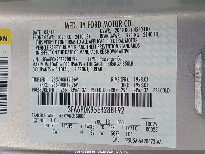 2014 FORD FUSION TITANIUM - 3FA6P0K95ER288192