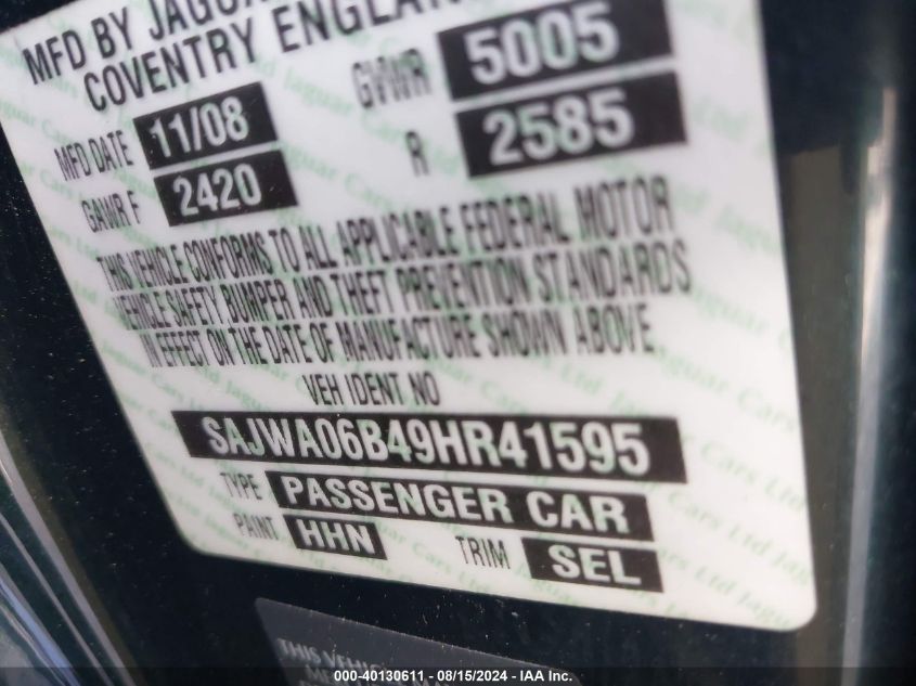 2009 Jaguar Xf Premium Luxury VIN: SAJWA06B49HR41595 Lot: 40130611