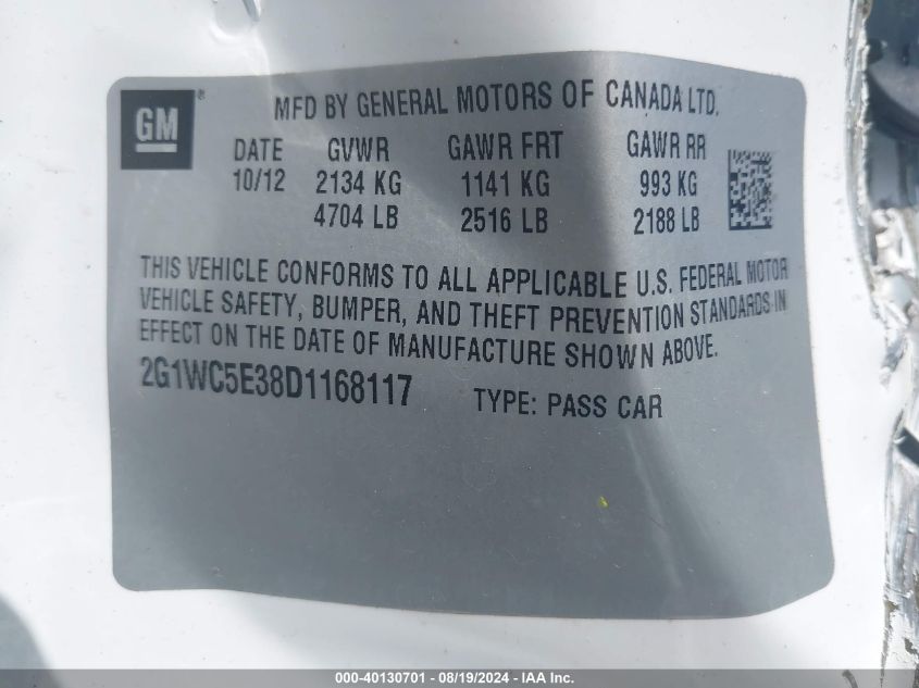 2G1WC5E38D1168117 2013 Chevrolet Impala Ltz