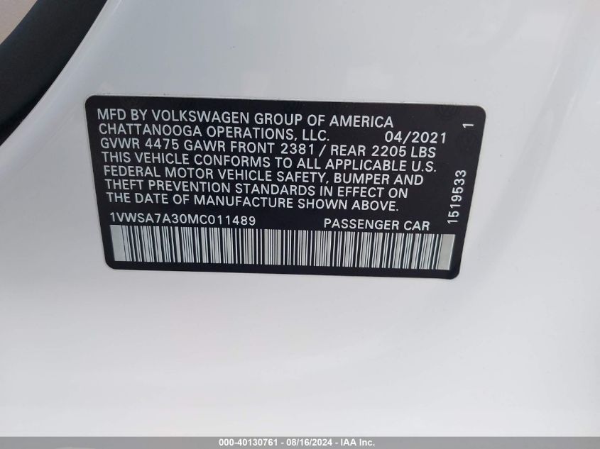 2021 VOLKSWAGEN PASSAT 2.0T SE - 1VWSA7A30MC011489