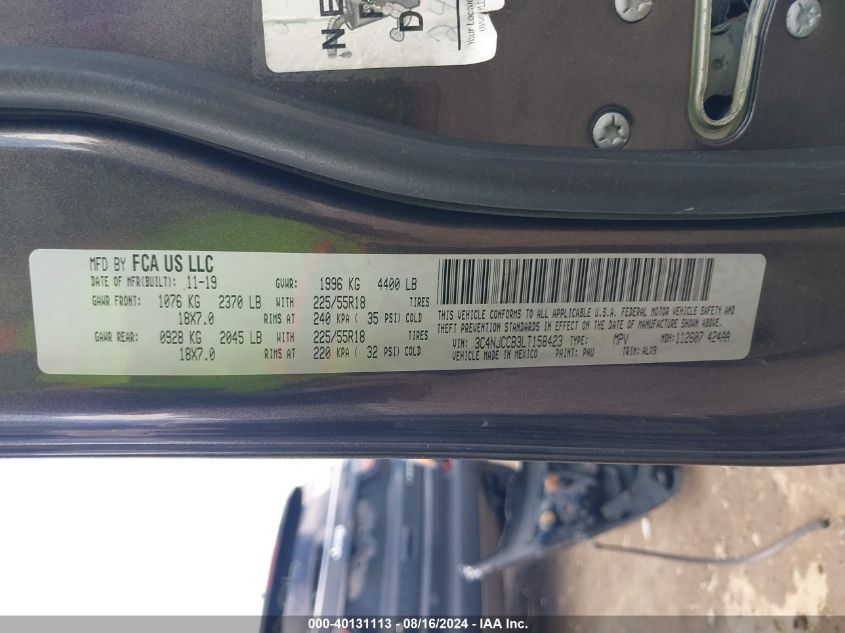 2020 Jeep Compass Limited Fwd VIN: 3C4NJCCB3LT158423 Lot: 40131113