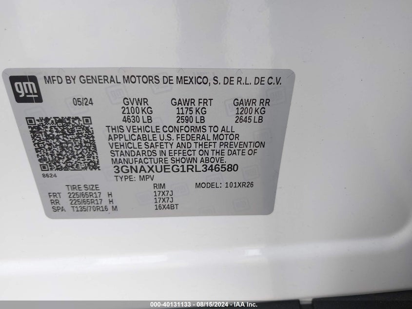2024 CHEVROLET EQUINOX AWD LT - 3GNAXUEG1RL346580