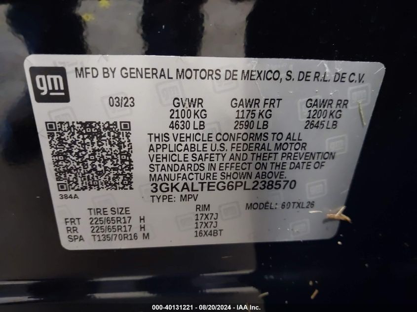 2023 GMC Terrain Awd Sle VIN: 3GKALTEG6PL238570 Lot: 40131221