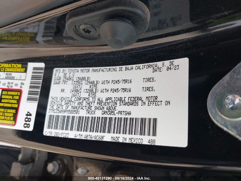 2023 Toyota Tacoma Sr5 V6 VIN: 3TMCZ5AN9PM588501 Lot: 40131290