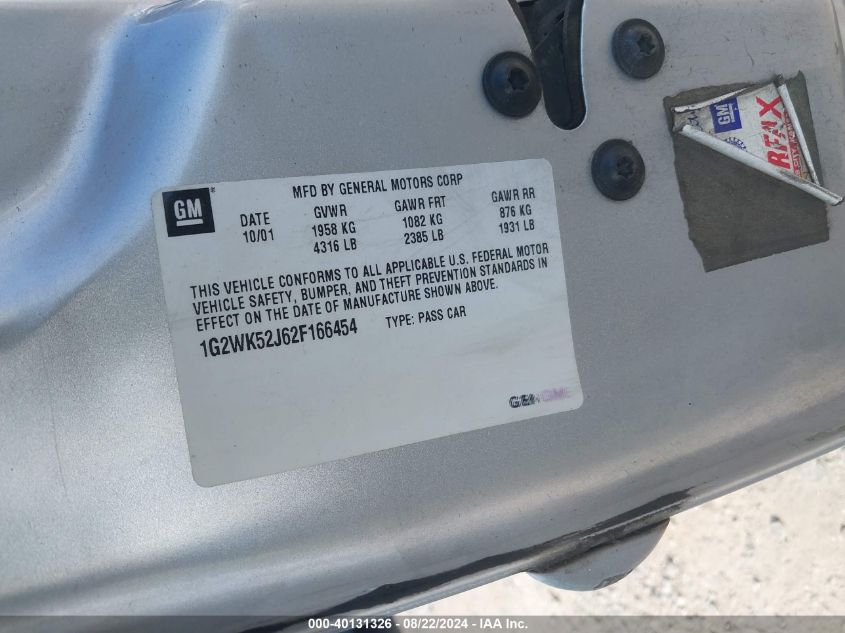 2002 Pontiac Grand Prix Se VIN: 1G2WK52J62F166454 Lot: 40131326