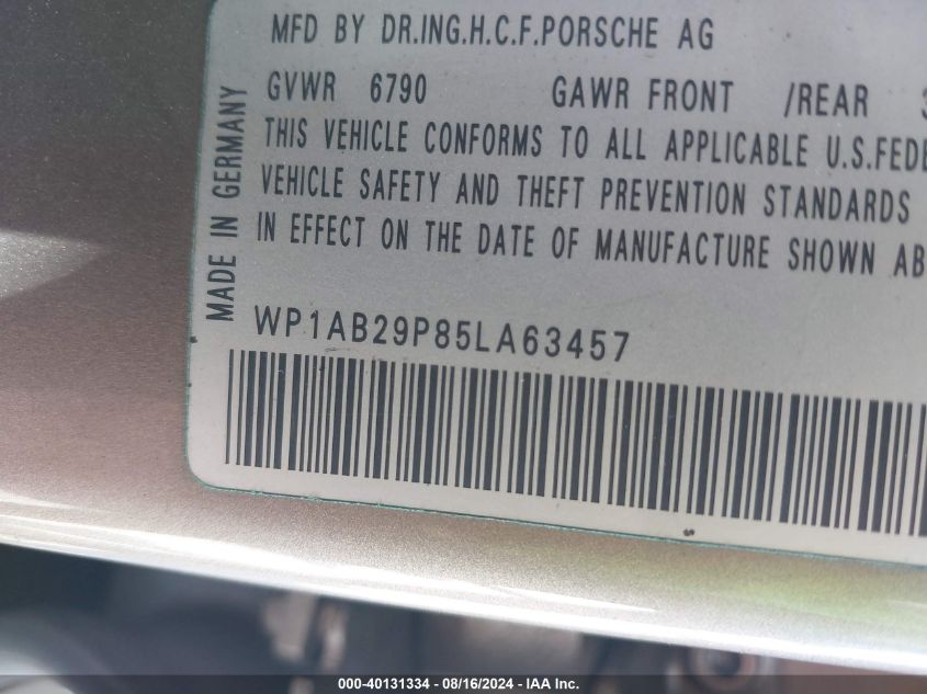 2005 Porsche Cayenne S VIN: WP1AB29P85LA63457 Lot: 40131334