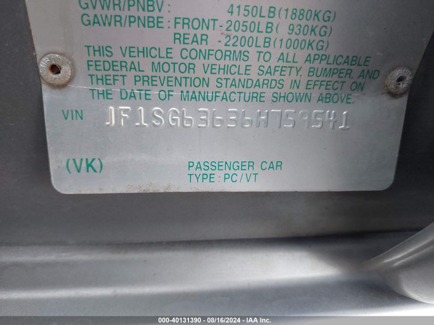 2006 Subaru Forester 2.5X VIN: JF1SG63636H759541 Lot: 40131390