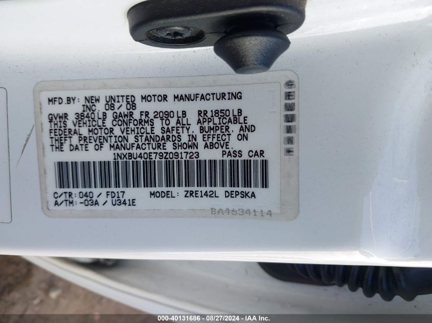 2009 Toyota Corolla S VIN: 1NXBU40E79Z091723 Lot: 40131686