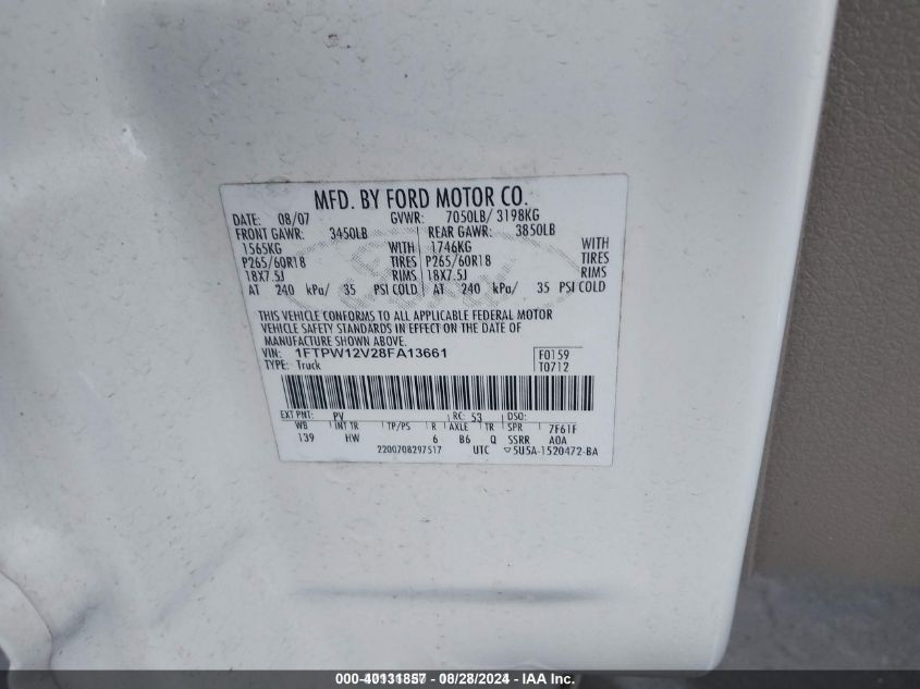 1FTPW12V28FA13661 2008 Ford F-150 Lariat/Xlt