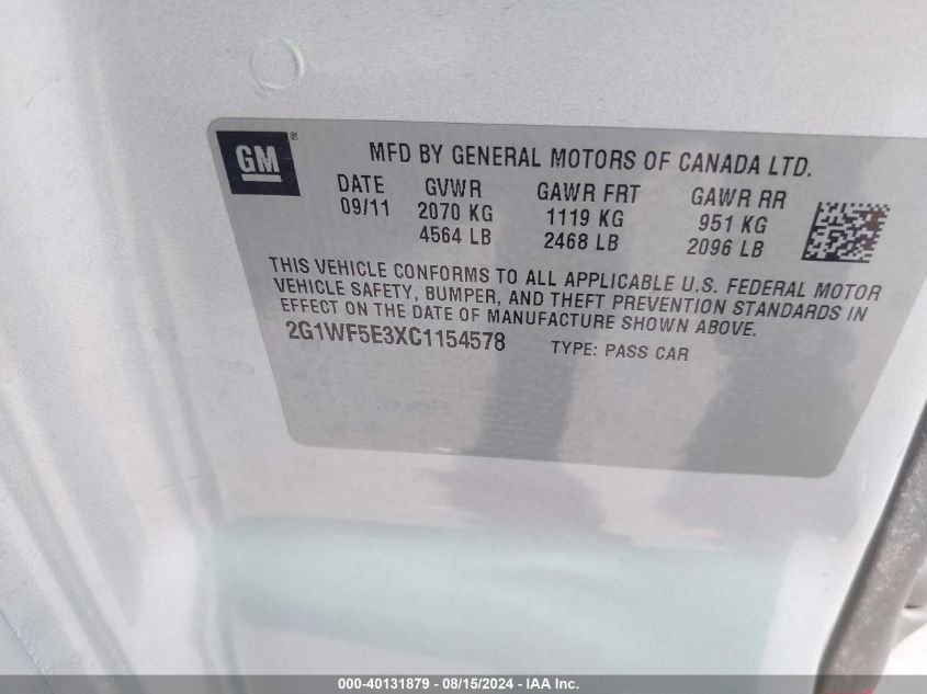 2012 Chevrolet Impala Ls VIN: 2G1WF5E3XC1154578 Lot: 40131879