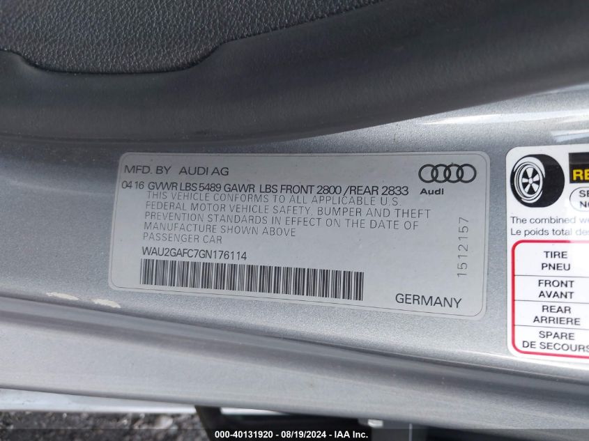 WAU2GAFC7GN176114 2016 Audi A7 3.0T Premium Plus