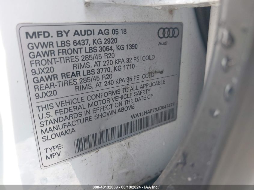 2018 AUDI Q7 2.0T PREMIUM - WA1LHAF73JD047477