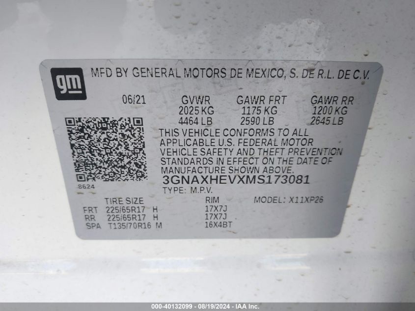 2021 Chevrolet Equinox Fwd Ls VIN: 3GNAXHEVXMS173081 Lot: 40132099