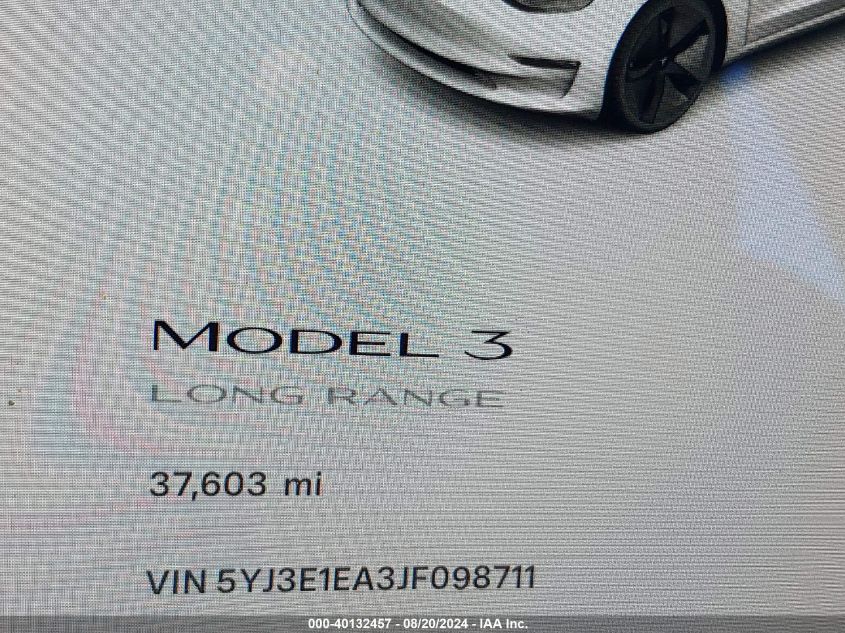 2018 Tesla Model 3 VIN: 5YJ3E1EA3JF098711 Lot: 40132457