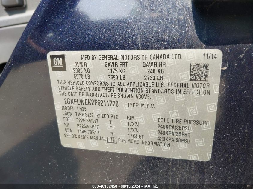 2015 GMC Terrain Sle-2 VIN: 2GKFLWEK2F6211770 Lot: 40132458