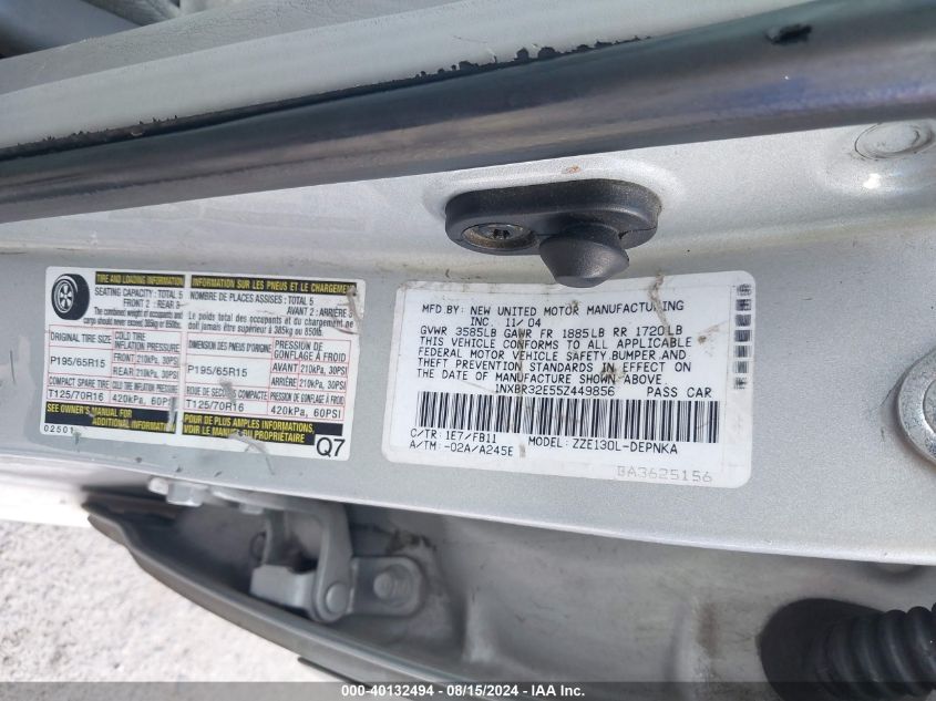 2005 Toyota Corolla Le VIN: 1NXBR32E55Z449856 Lot: 40132494