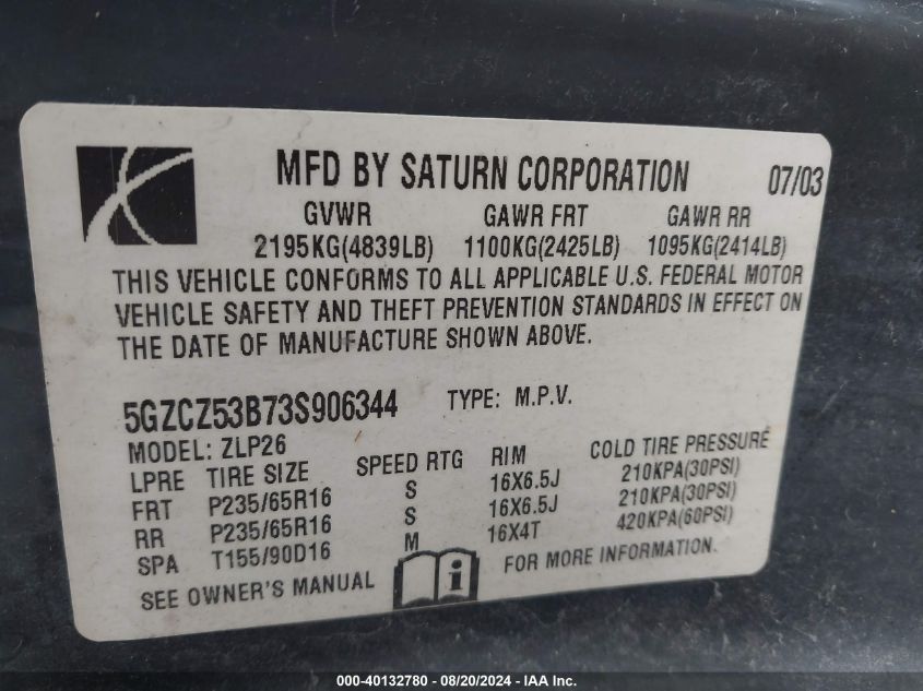 5GZCZ53B73S906344 2003 Saturn Vue