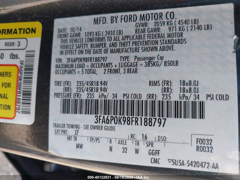 2015 FORD FUSION TITANIUM - 3FA6P0K98FR188797