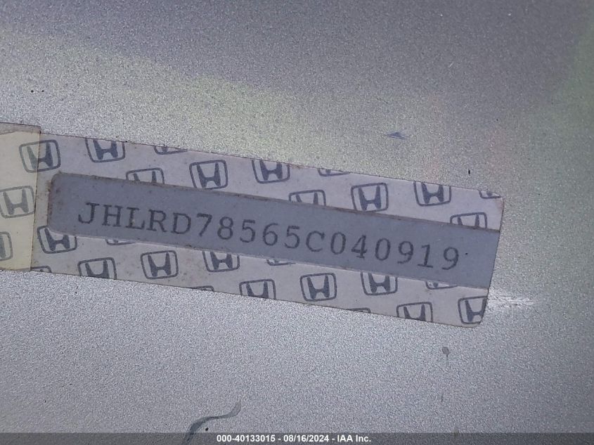 2005 Honda Cr-V Lx VIN: JHLRD78565C040919 Lot: 40133015