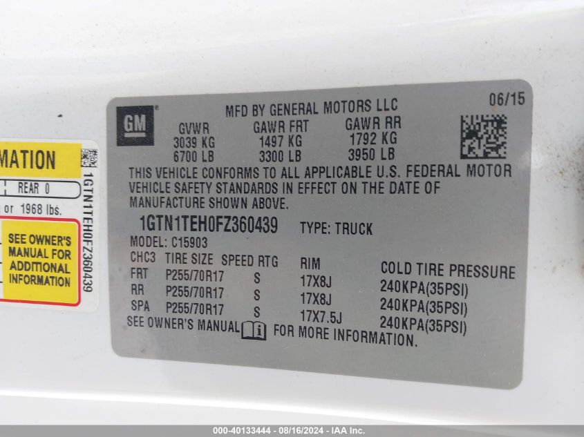 1GTN1TEH0FZ360439 2015 GMC Sierra 1500