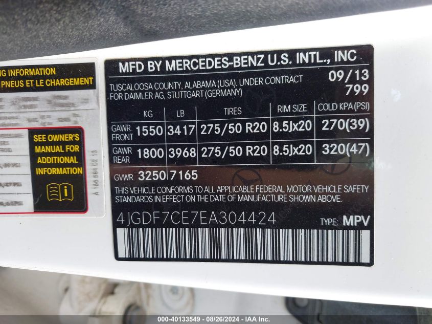 4JGDF7CE7EA304424 2014 Mercedes-Benz Gl 450 4Matic