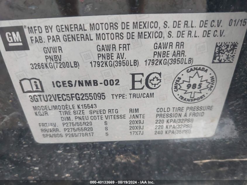 3GTU2VEC5FG255095 2015 GMC Sierra 1500 Slt