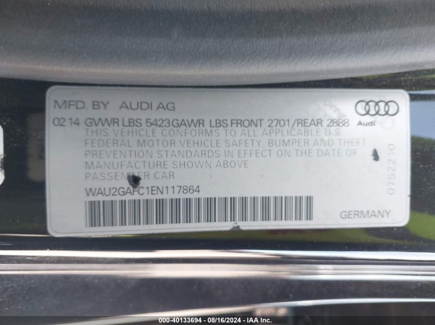 WAU2GAFC1EN117864 2014 Audi A7 3.0T Premium Plus