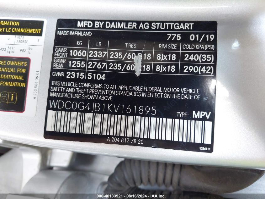 WDC0G4JB1KV161895 2019 Mercedes-Benz Glc 300