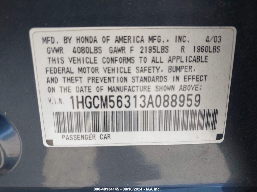 18GCM56313A088959 2003 Honda Accord