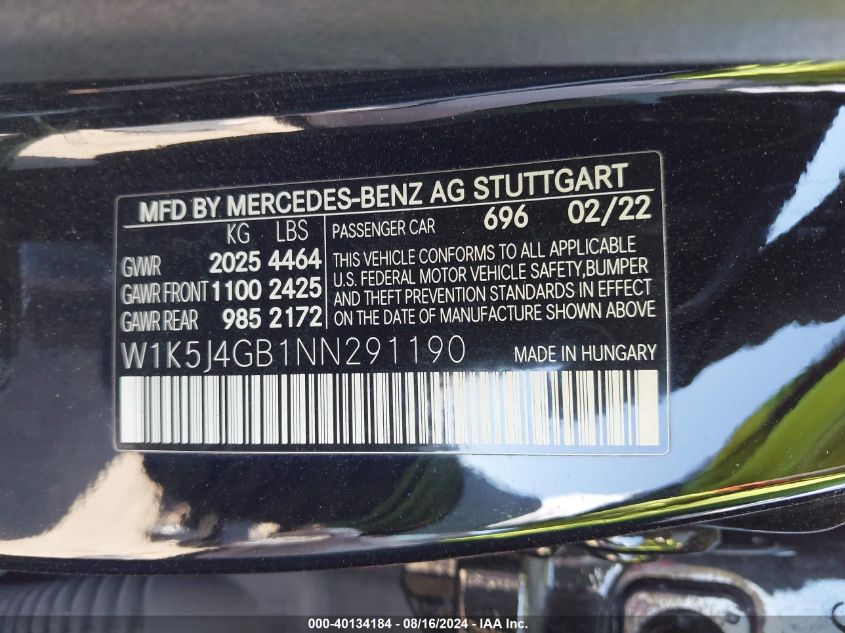 W1K5J4GB1NN291190 2022 Mercedes-Benz Cla 250 Coupe