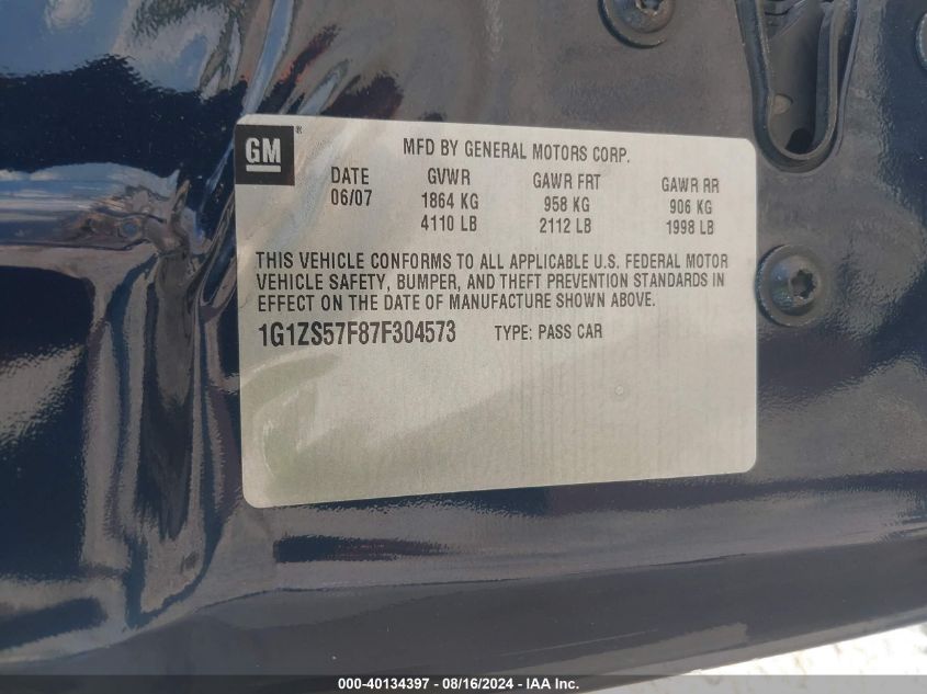 2007 Chevrolet Malibu Ls VIN: 1G1ZS57F87F304573 Lot: 40134397