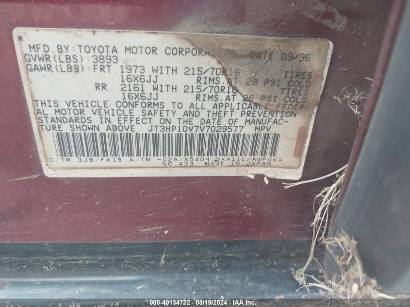 1997 Toyota Rav4 VIN: JT3HP10V7V7029577 Lot: 40134722