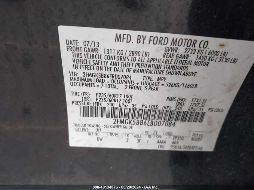 2FMGK5B86EBD07084 2014 Ford Flex Se