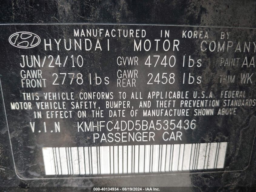 KMHFC4DD5BA535436 2011 Hyundai Azera Gls