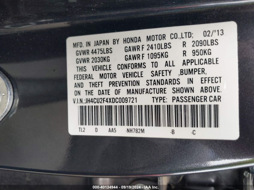 JH4CU2F4XDC009721 2013 Acura Tsx 2.4