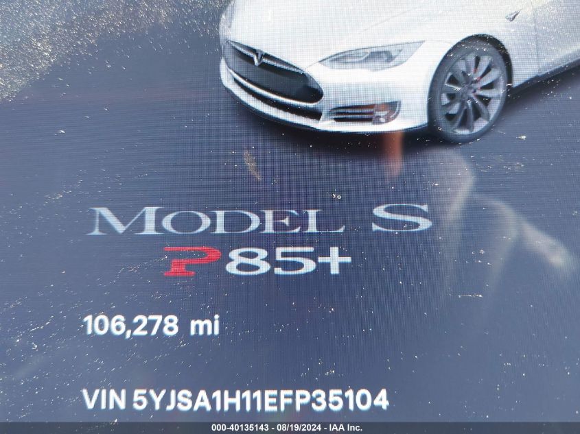 2014 Tesla Model S P85 VIN: 5YJSA1H11EFP35104 Lot: 40135143