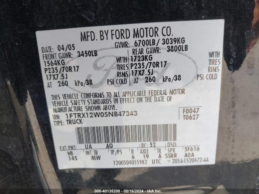 1FTRX12W05NB47343 2005 Ford F-150 Stx/Xl/Xlt