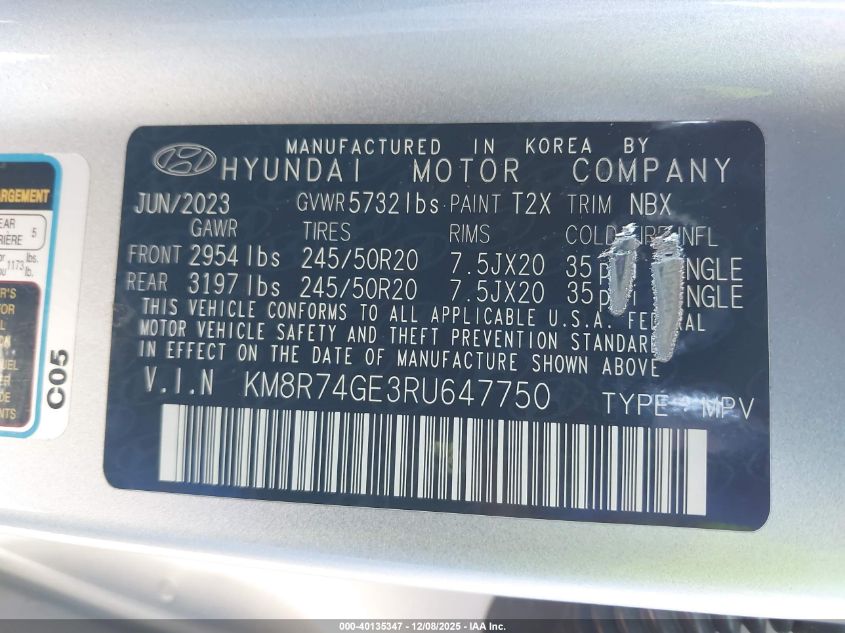 2024 Hyundai Palisade Calligraphy VIN: KM8R74GE3RU647750 Lot: 40135347