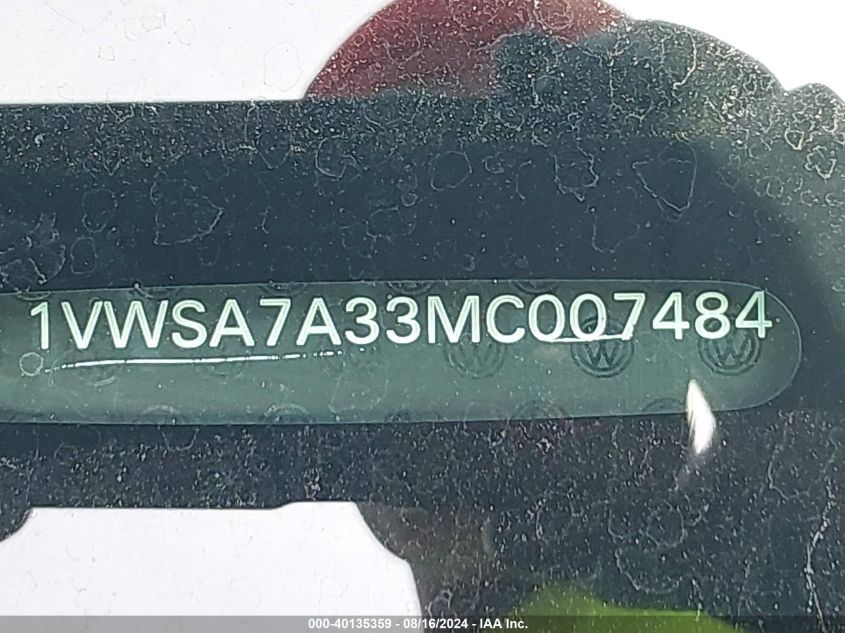 2021 Volkswagen Passat 2.0T Se VIN: 1VWSA7A33MC007484 Lot: 40135359