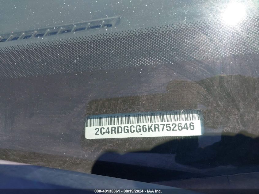 2019 Dodge Grand Caravan Sxt VIN: 2C4RDGCG6KR752646 Lot: 40135361