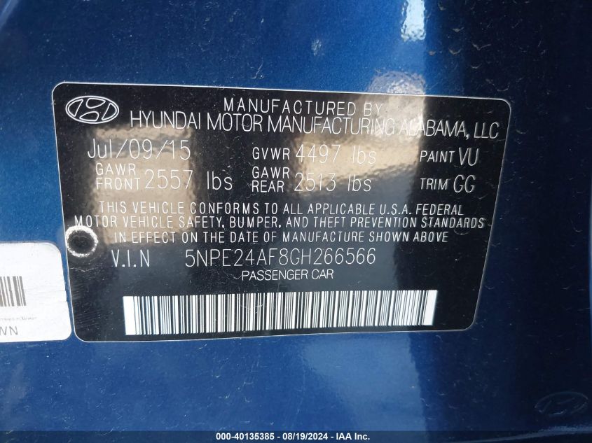 2016 HYUNDAI SONATA SE - 5NPE24AF8GH266566