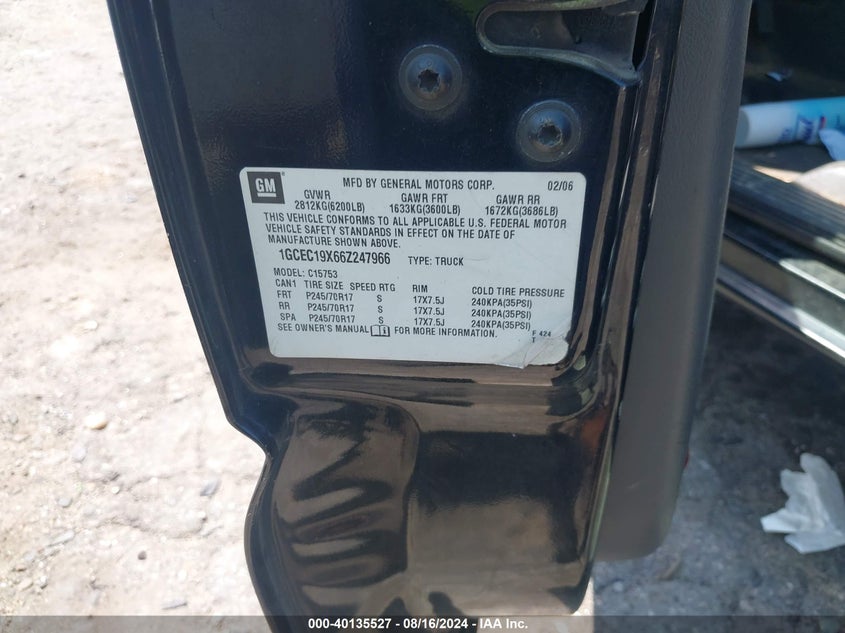 2006 Chevrolet Silverado 1500 Work Truck VIN: 1GCEC19X66Z247966 Lot: 40135527