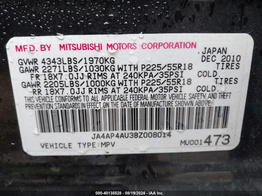 JA4AP4AU3BZ008014 2011 Mitsubishi Outlander Sport Se